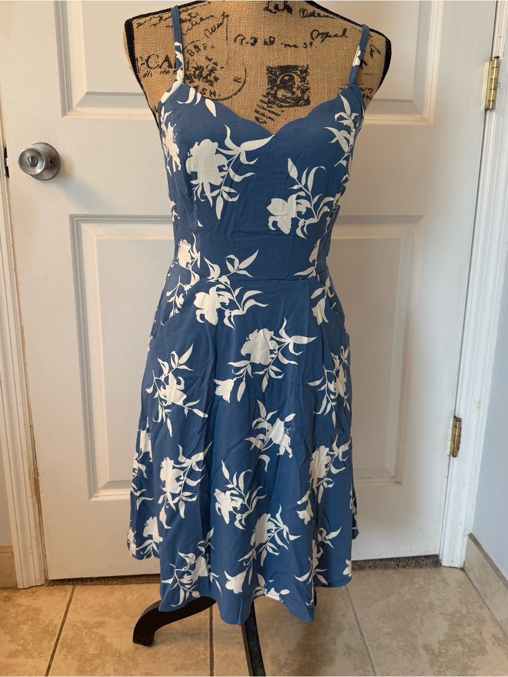 41 Hawthorn, Blue and White Floral Sundress - Smocked Bodice, Spaghetti Straps